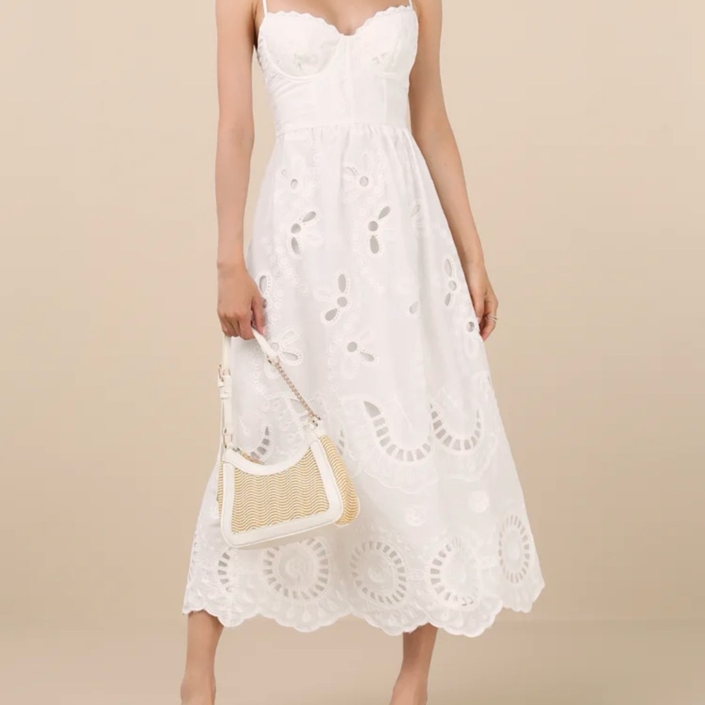 Lulu's White Lace Midi Dress